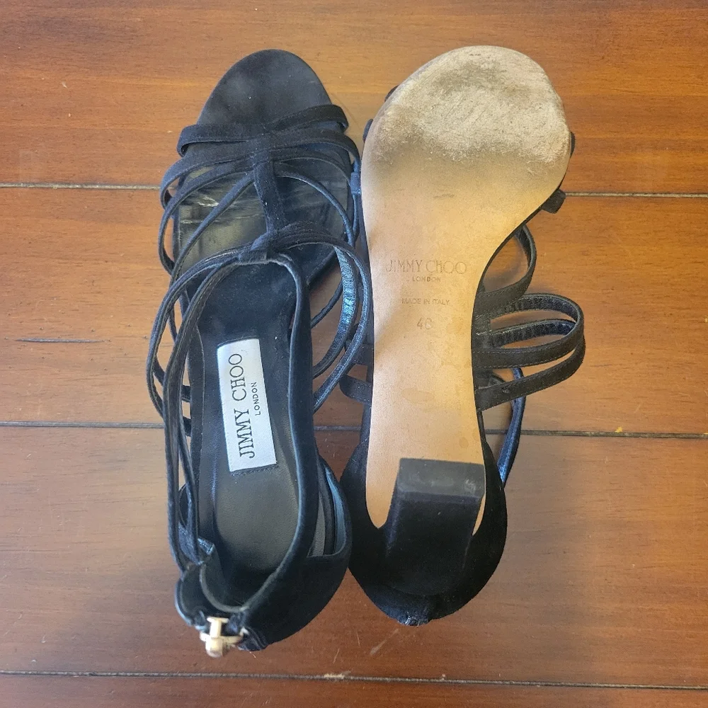 Jimmy Choo Black Selina 85 Suede Strappy Sandals